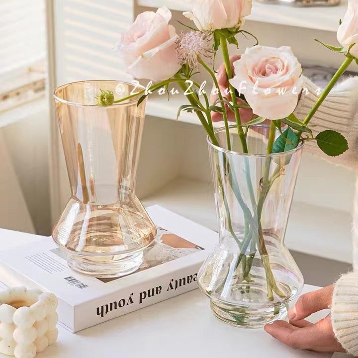 Modern Nordic style minimalist glass vase, transparent water cultivation fresh flowers electroplated vase, flower pot, dining table sample room decoration