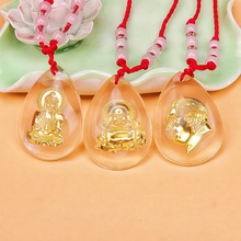 大号晶美金观音佛像红绳项链水滴形水晶镶金主席像生肖挂脖项链