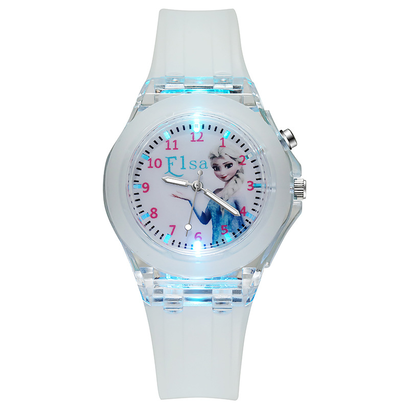 Glowing cartoon children's watch, elementary school watch, ice princess girl watch, birthday gift watch