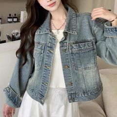 小个子休闲牛仔短款外套女2025春秋新款时尚翻领宽松显瘦夹克上衣