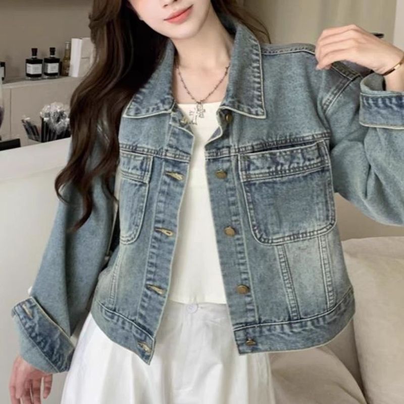 小个子休闲牛仔短款外套女2025春秋新款时尚翻领宽松显瘦夹克上衣|undefined