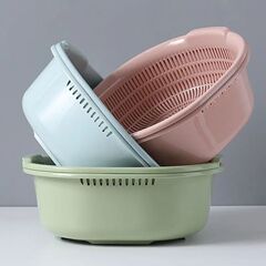 新しい二層中空プラスチック製食器洗いシンクの2点セット、厚みのある排水バスケット、水バスケット、野菜バスケットの完全なセット