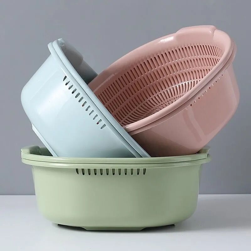 新しい二層中空プラスチック製食器洗いシンクの2点セット、厚みのある排水バスケット、水バスケット、野菜バスケットの完全なセット|undefined