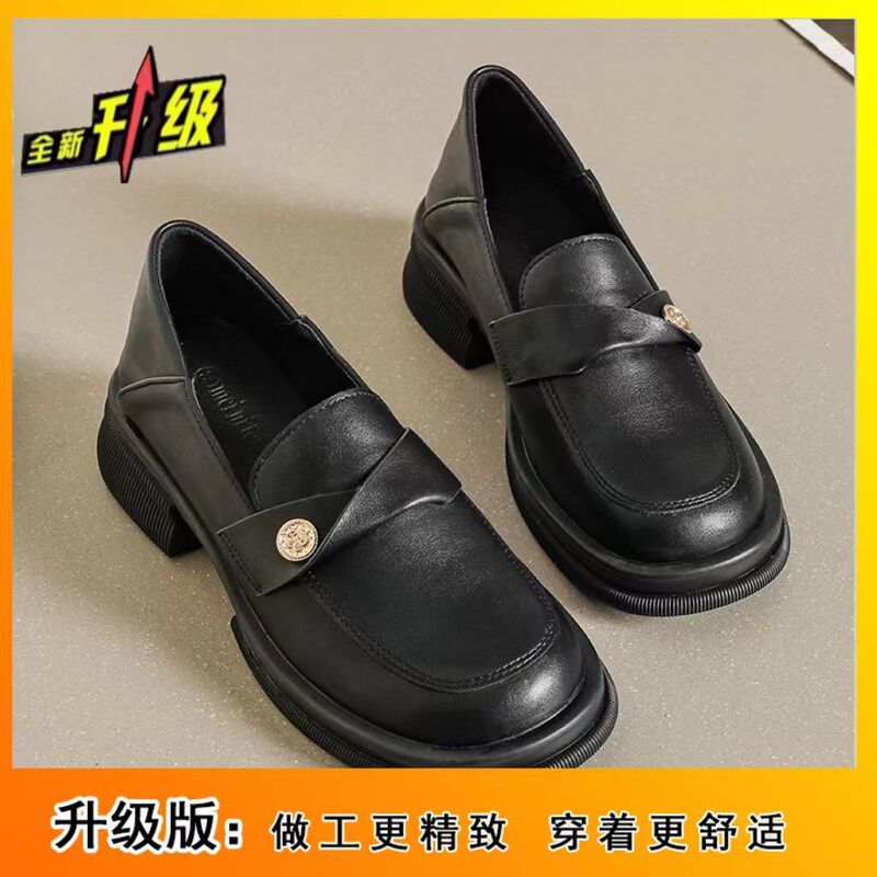 粗跟增高小皮鞋女新款秋季英伦风百搭乐福鞋女厚底软底单鞋|undefined