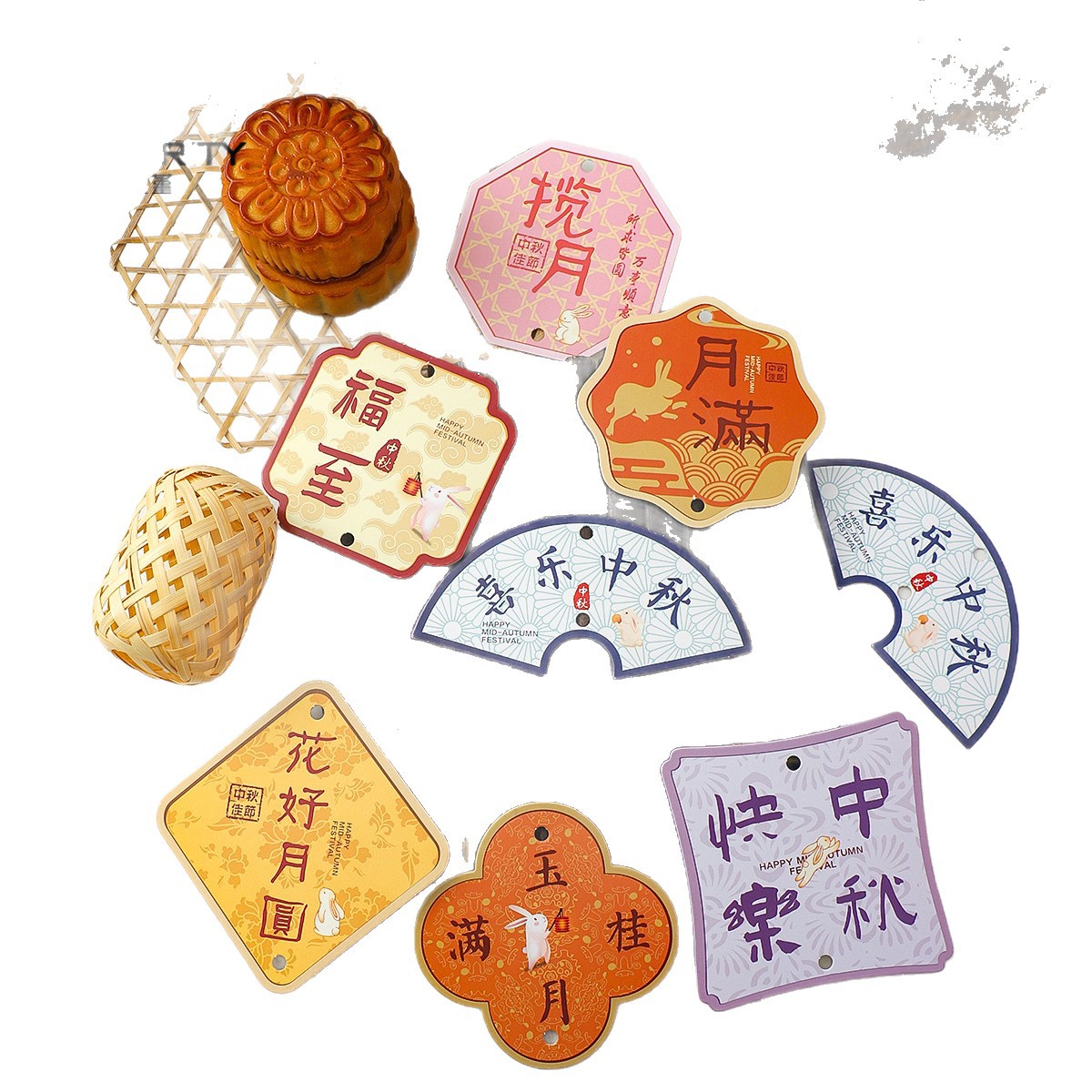 Nuevo Festival del Medio Otoño de siete colores, tarjetas de estilo chino, embalaje de flores, pastel de luna, caja de regalo, embalaje de flores, diseño DIY
