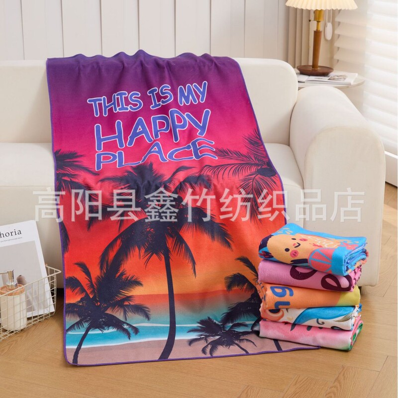 Gaoyang manufacturer's polyester-cotton quick-dry beach towel, printed bath towel, swimming sports towel, soft and absorbent, for export and foreign trade Gaoyang manufacturer's polyester-cotton quick-dry beach towel, printed bath towel, swimming sports towel, soft and absorbent, for export and foreign trade