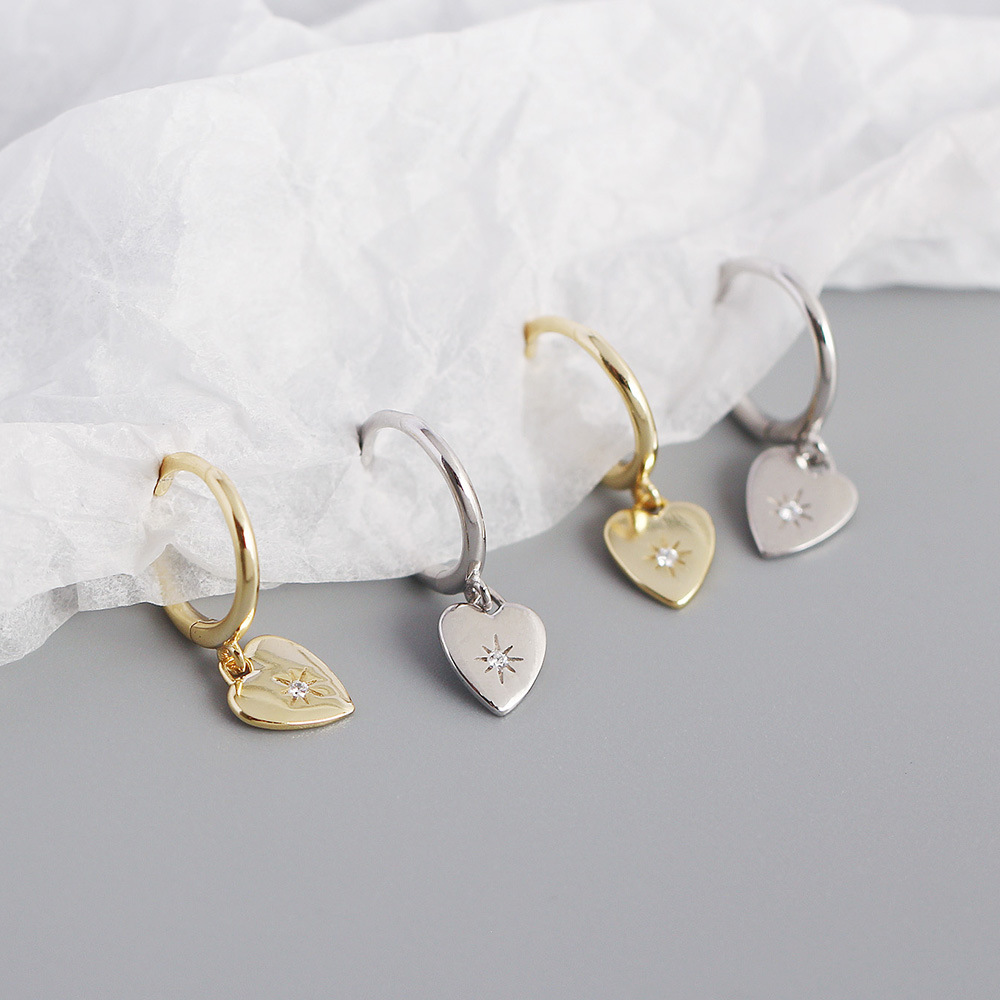 Heart Fashion 925 Sterling Silver Gem Plating Earrings display picture 7