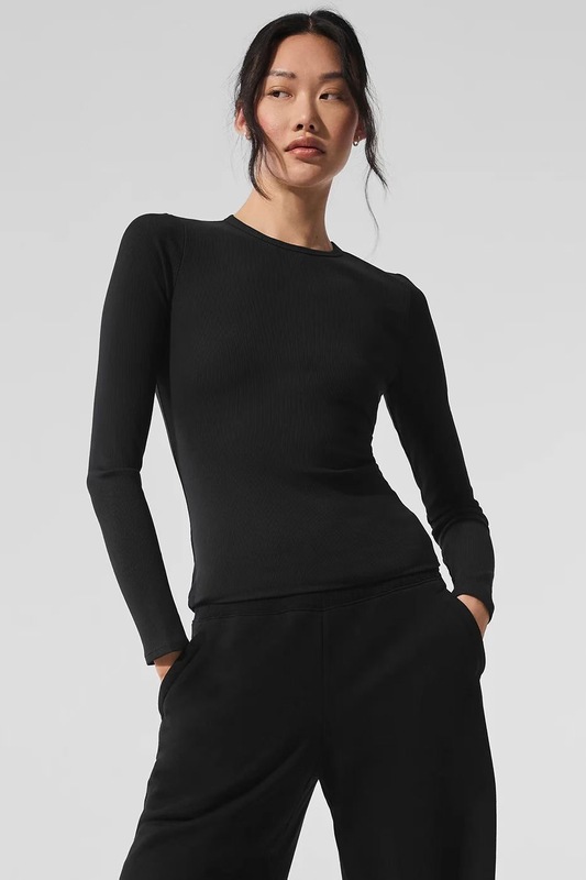 瑜伽打底衫修身圆领ALO女款RIBBED MODAL LONG SLEEVE长袖衫舒适|undefined