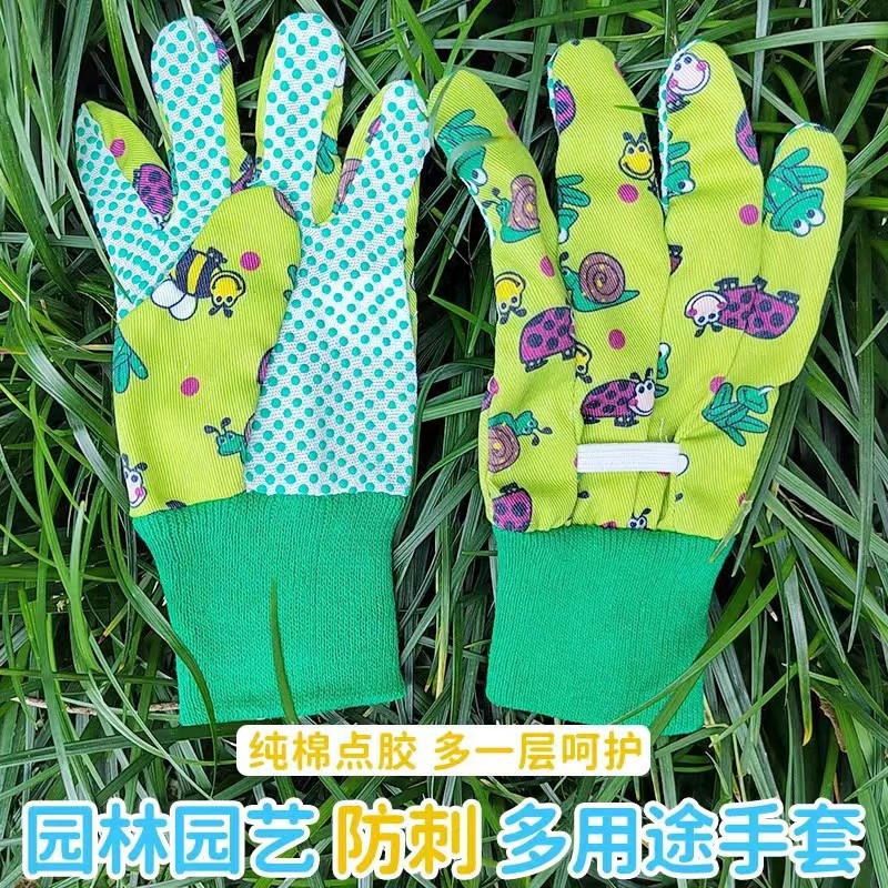 成人款宽口花园点珠手套 防滑透气帆布加厚干活防割防滑手套批发
