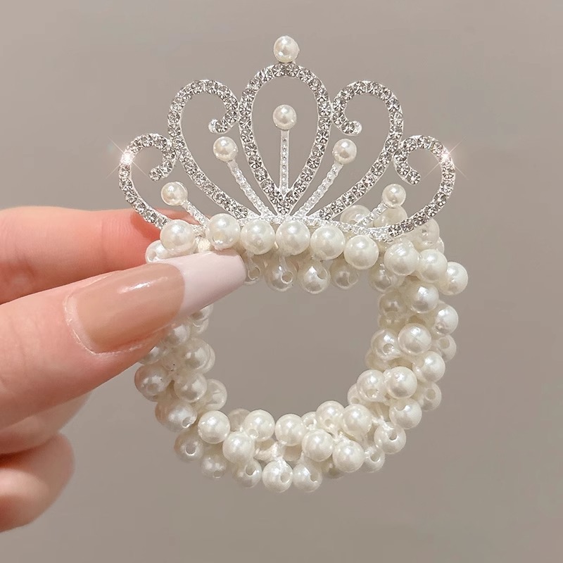 Cuerdas para el cabello de perlas para niños coronas para el cabello de bolas para el cabello de correa de correa para el cabello de princesa encantadora flor para el cabello