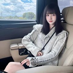 法式设计感飘带大翻领针织衫开衫女秋冬季宽松软糯慵懒风毛衣外套