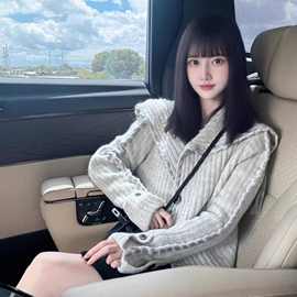 法式设计感飘带大翻领针织衫开衫女秋冬季宽松软糯慵懒风毛衣外套