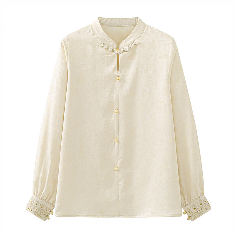Aige New Chinese Style Mulberry Silk Base Shirt for Women 2026 Autumn New Long Sleeve Stand Collar National Style Vest Inner Top Aige New Chinese Style Mulberry Silk Base Shirt for Women 2026 Autumn New Long Sleeve Stand Collar National Style Vest Inner Top