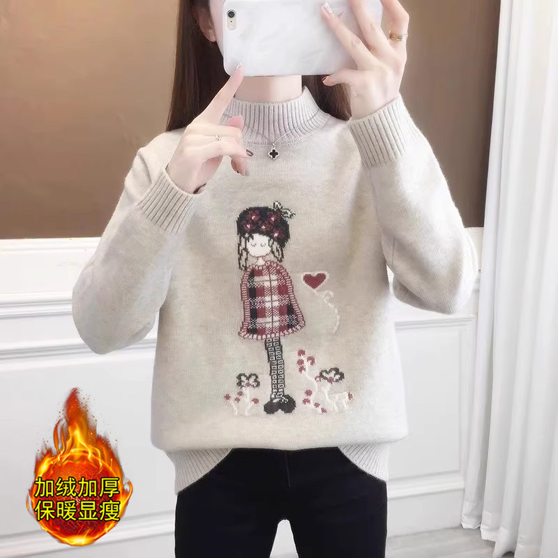 加厚毛衣少女秋冬装2025新款爆款初中高中学生大童加绒打底针织衫