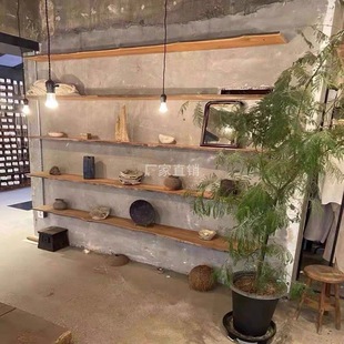 [墙上置物架复古实木一字隔板层板壁挂原木不规则客厅层书架背华庚]