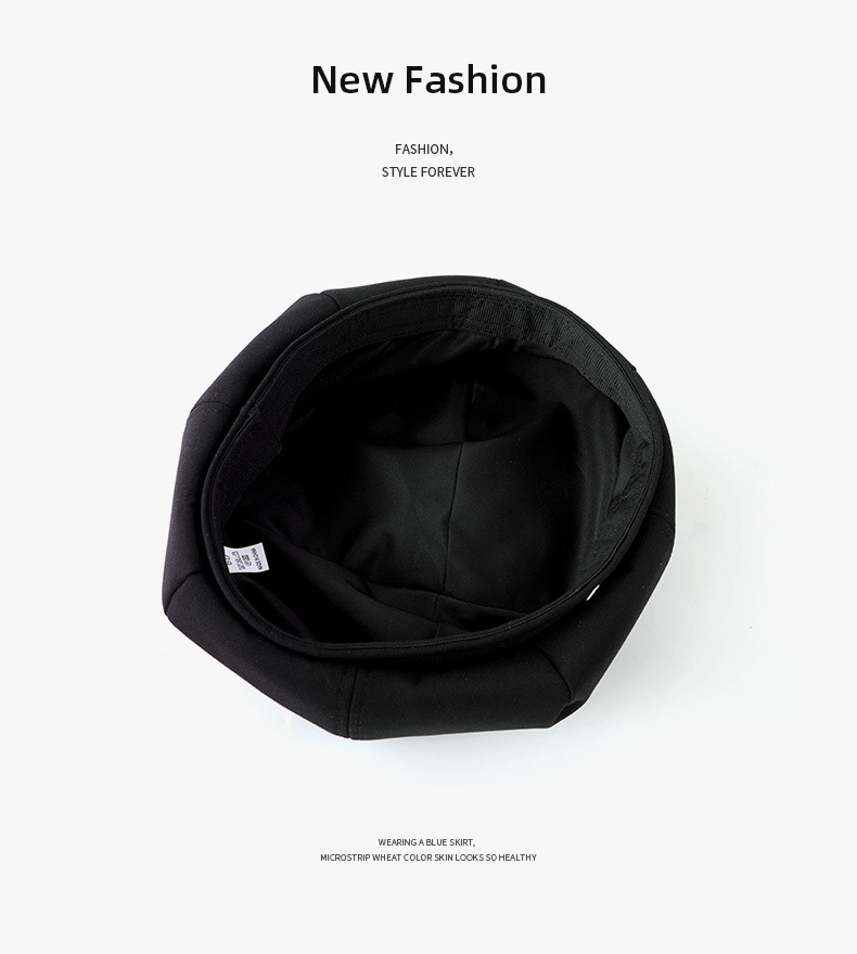 Black Beret For Women Octagonal Hat For Face Slimming Autumn Style_voghion.com