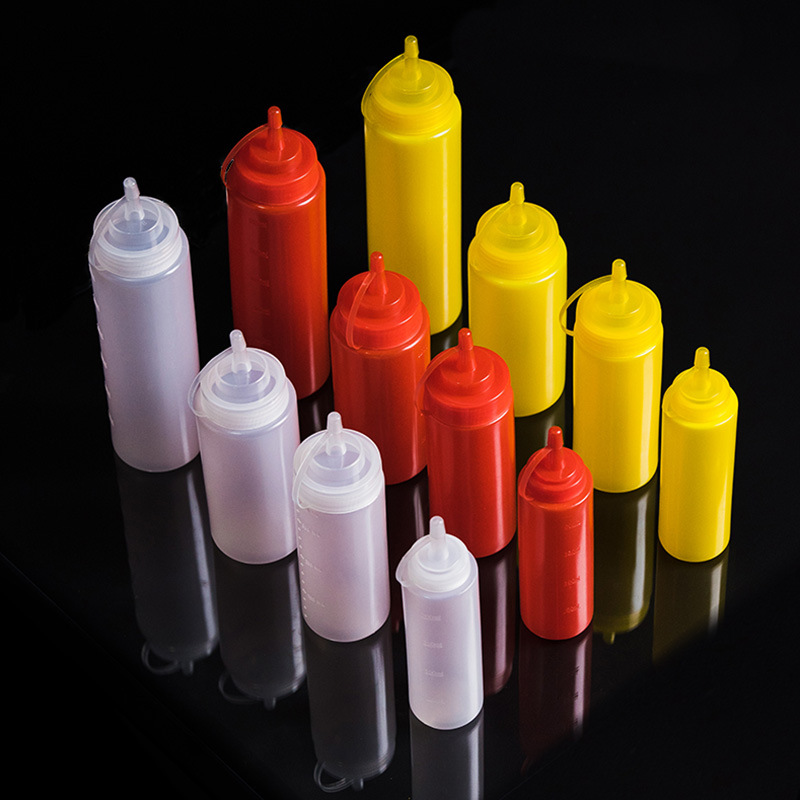 Botella de condimento botella de salsa de ensalada de plástico salsa de tomate botella de exprimido botella de condimento de barbacoa botella de salsa botella de condimento de olla de aceite