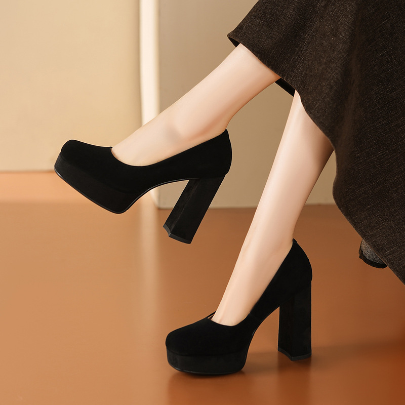 Comfortable for Small Feet, Ultra-High Heels, Chunky Heels, Waterproof Platform, Shallow Mouth Single Shoes, Slimming Effect, Suede Thick-Soled Work Shoes Comfortable for Small Feet, Ultra-High Heels, Chunky Heels, Waterproof Platform, Shallow Mouth Single Shoes, Slimming Effect, Suede Thick-Soled Work Shoes
