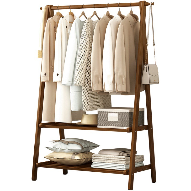 Hogar dormitorio plegable perchero piso engrosada percha de madera maciza balcón percha ropa sombrero rack de almacenamiento