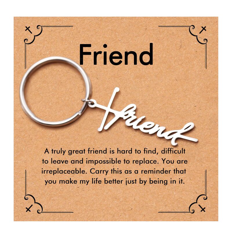 Stainless Steel Keychain Friendship Gift Friend Engraved Cross Keychain Name Cross Keychain
