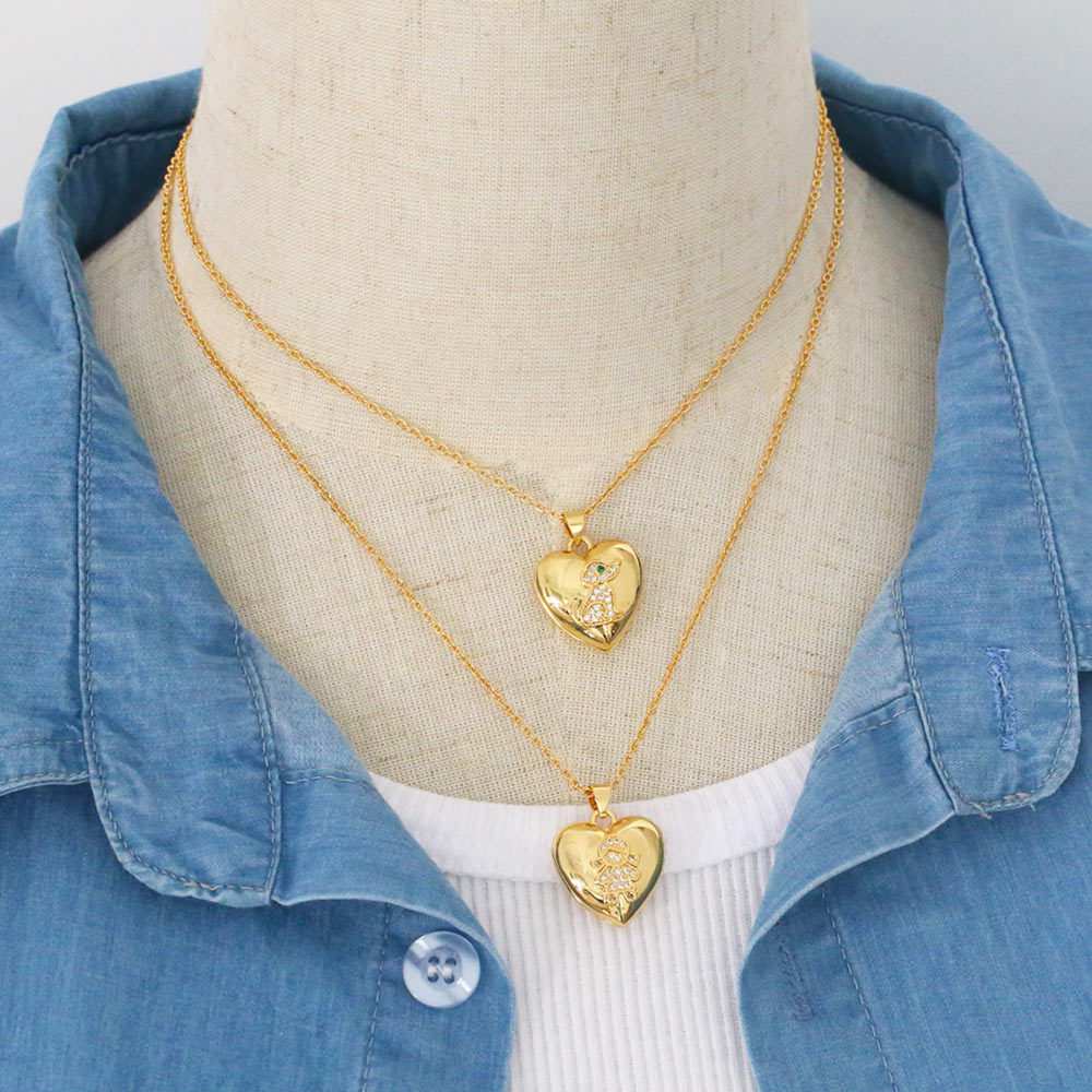 Fashion Human Dog Copper Pendant Necklace Inlay Zircon Copper Necklaces