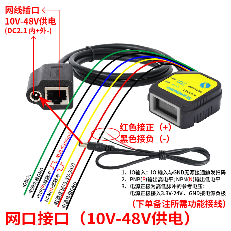 Network port interface (10-48v power supply) (can be personalized: io input control, plc high, low level detection)
