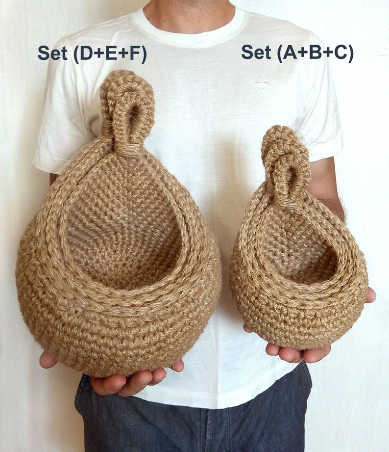 Transfronteriza popular cesta de frutas montada en la pared bolsa de almacenamiento de vegetales cesta colgante cuerda de algodón cuerda de cáñamo tejida maceta de pared cesta de flores