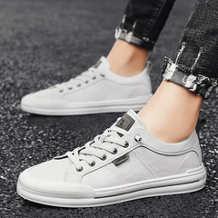 四季款小白鞋男士低幫系帶休閒運動鞋青少年韓版時尚潮流厚底板鞋