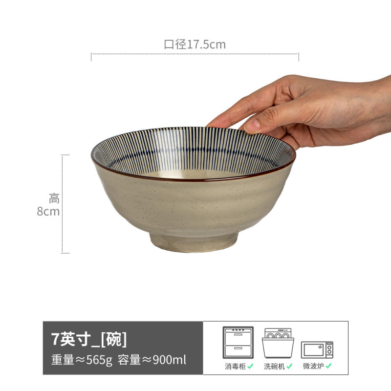 Retro y práctico vajilla serie hogar tazón de fideos tazón abierto plato de ensalada plato de línea japonesa