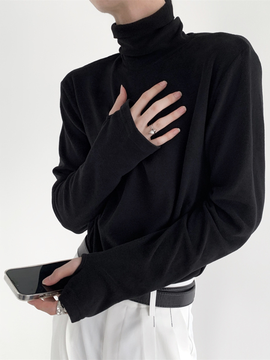 【工場直売】ソフトフィット高襟ボトムシャツ男高級感秋冬新作純色長袖tシャツファッション