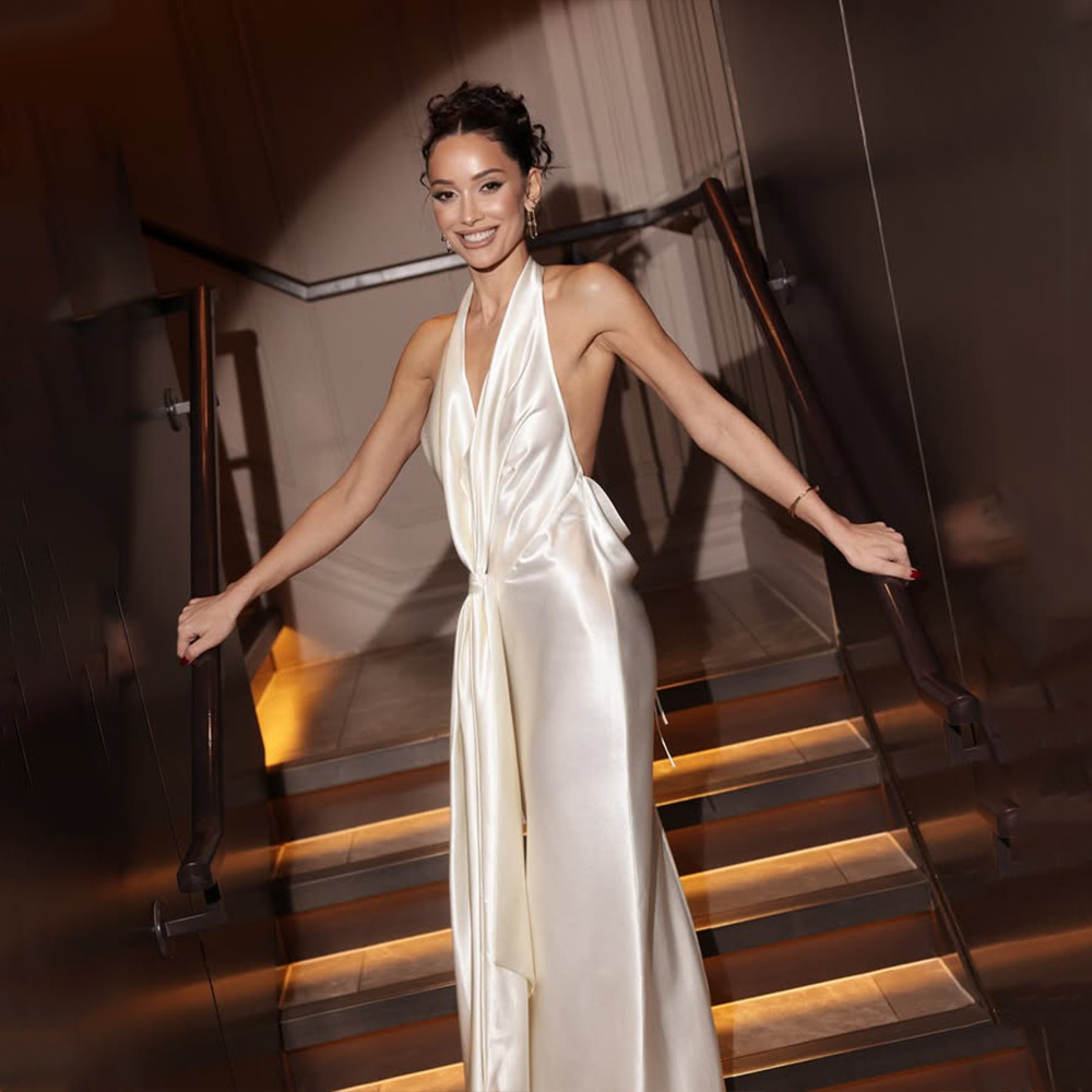 European and American foreign trade women's clothing 2025 new neck backless V-neck evening dress temperament hot girl sexy hip dress