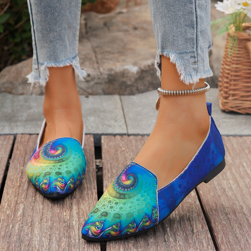 Women's Casual Flat Shoes, Colorful Pointed Toe Slip-On Loafers for Daily Wear and Walking