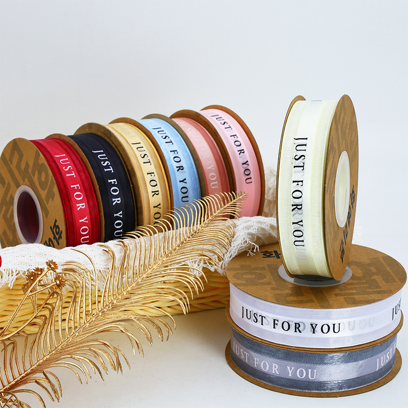 2.5cm de malla de borde de satén medio JUST pastel de embalaje de flores cinta de lazo cinta de satén en inglés cinta de gasa de nieve