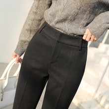毛呢西装裤女直筒秋冬新款加厚高腰西裤小个子通勤显瘦九分烟管裤