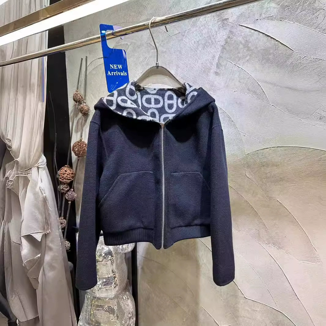 Осень/зима 2025. Новое высококачественное винтажное короткое пальто из кашемира и шерсти с двусторонним жаккардовым узором, роскошное и стильное.