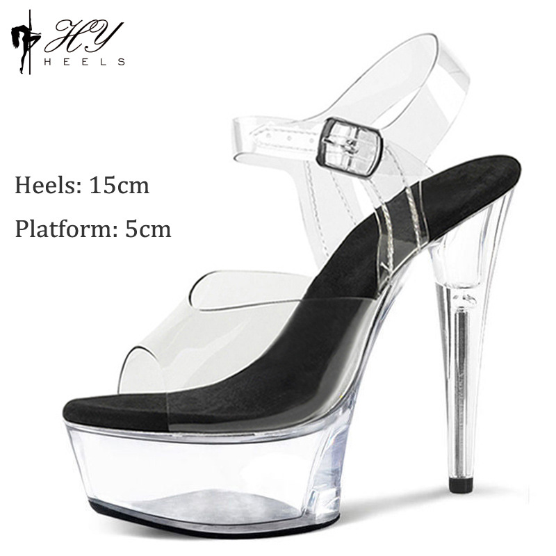 Tacones súper altos de cristal de 15cm, sandalias de baile en barra para discoteca, modelo sexy, pasarela, tacones altos, tacones de aguja para banquete para mujer