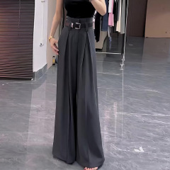 欧货纯色高级感时尚百搭阔腿西装裤女夏季新款高腰垂感拖地长裤子