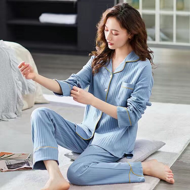 Pijamas de manga larga para mujer primavera y otoño 100% algodón Primavera y otoño para mujer traje de dos piezas para el hogar 2023 Nuevo