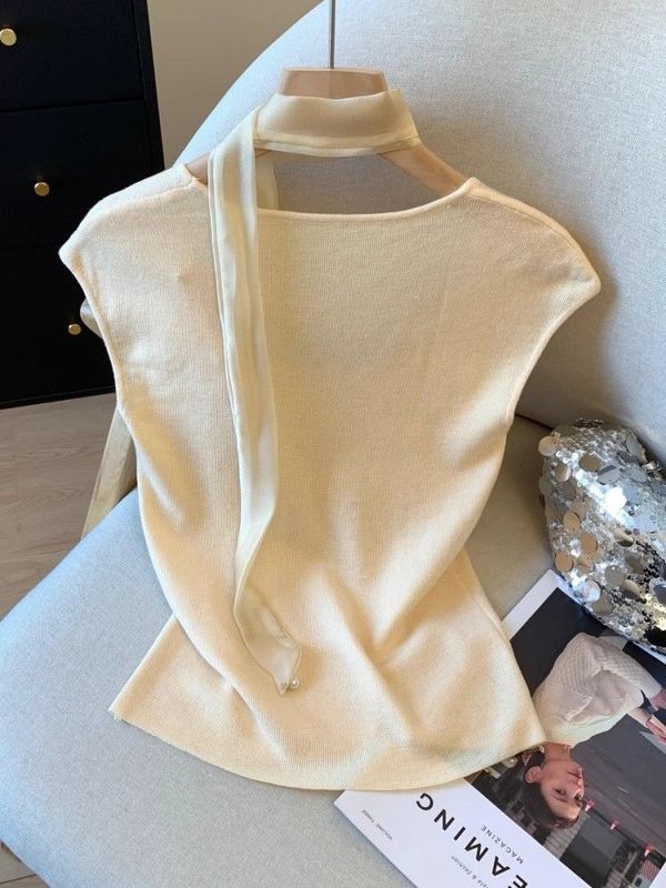 法式挂脖飘带紫色立体花朵方领T恤2025女款夏季薄款冰丝针织上衣|undefined