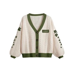 外国貿易の新型速売は欧米の婦人服の葉の刺繍の灯籠の袖のセーターのゆったりしているカジュアルな毛織のカーディガンのコートを通します。
