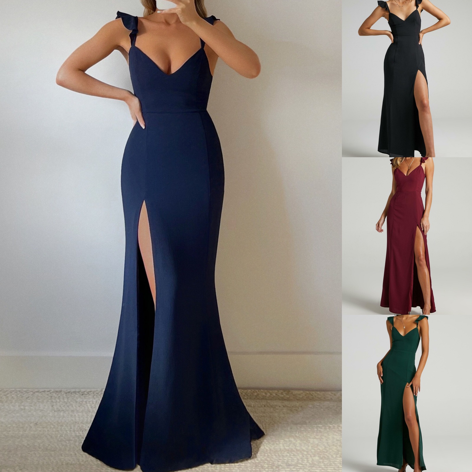 Women's Party Dress Sexy V Neck Sleeveless Solid Color Maxi Long Dress Banquet display picture 1
