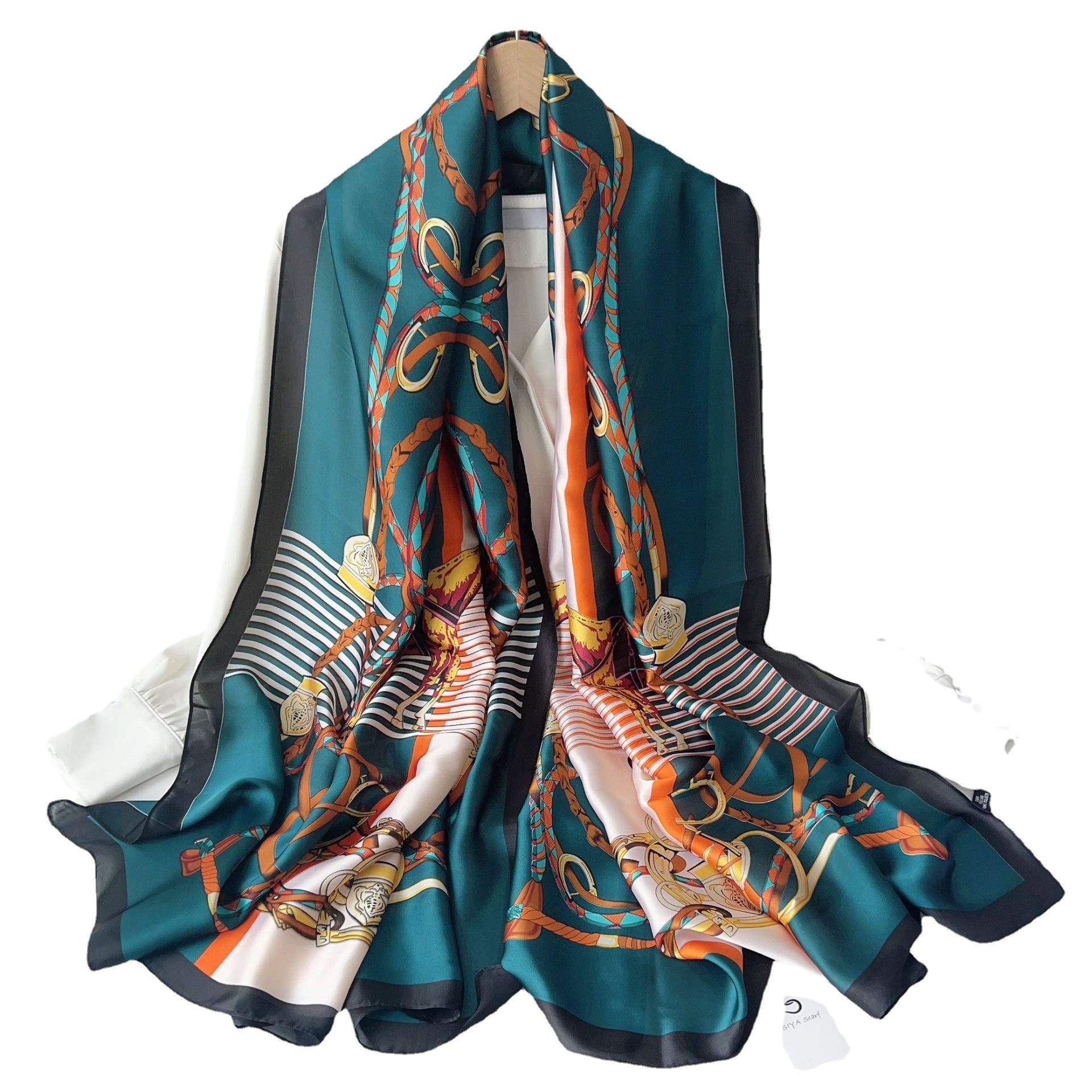 Nueva Cadena de seda artificial de moda elegante bufanda de seda para mujer primavera y verano protección solar Toalla de playa de gran tamaño chal de protección solar al aire libre