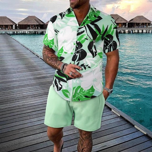 2025 Summer Hawaii Landscape Creative Short Sleeve Shirt Set 3D Digital Printing Shirt for Men