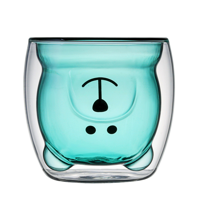 Dibujos animados creativos de doble vidrio taza de oso café casero jugo taza de leche taza de beber taza de café taza