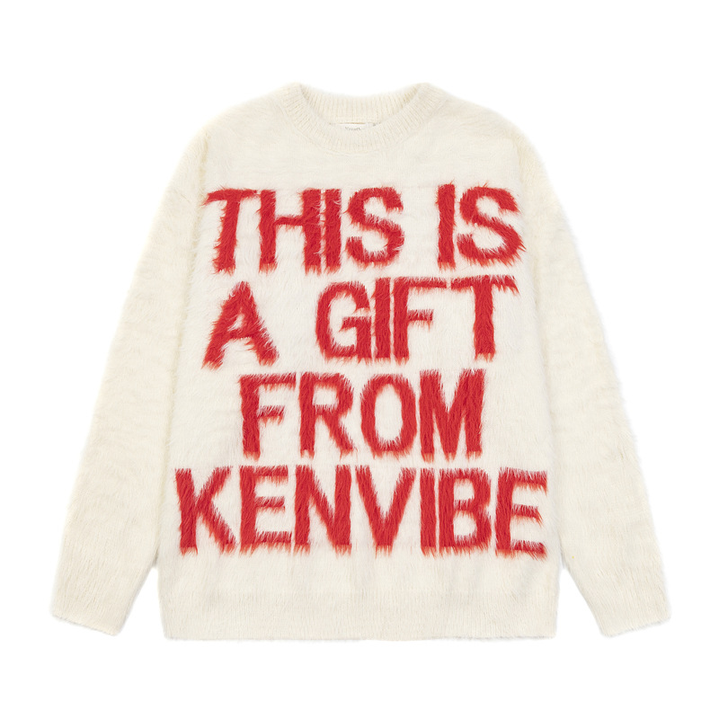 Herrenbekleidung Mode Nischendesign Buchstabendruck Rundhalspullover Herren trendiger Markenpullover im Lazy Style Loose Couple Sweater_voghion.com