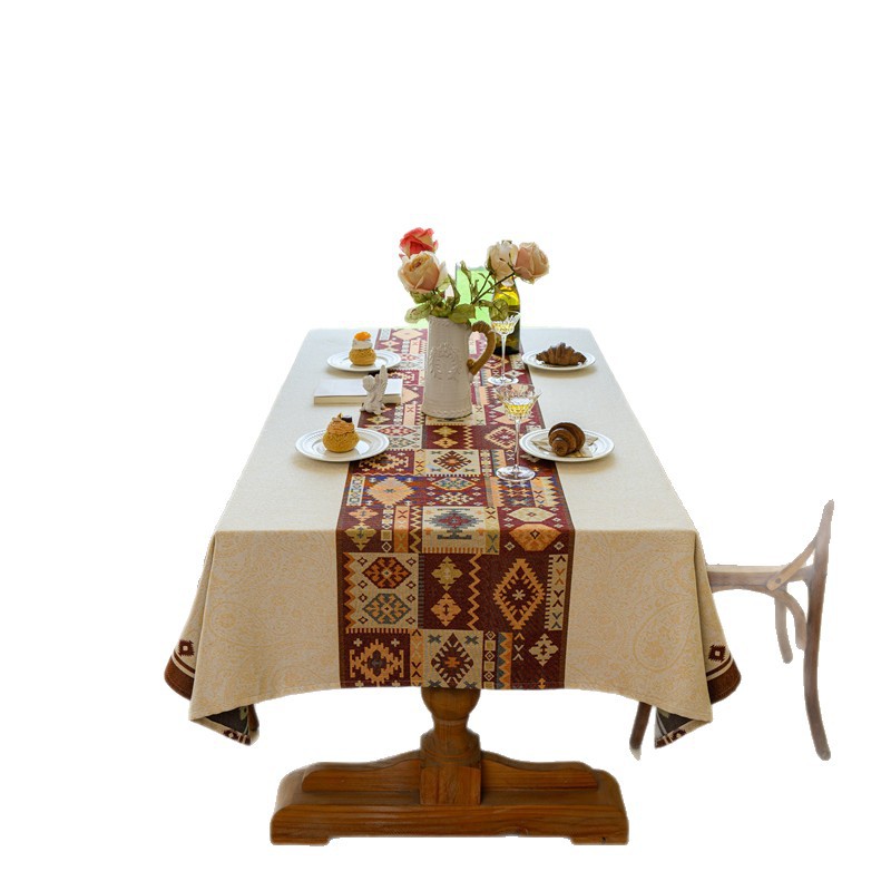Amerikanischer Retro-Stil, Polyester-Baumwolle, garngefärbt, Jacquard, Ethno-Stil, Pflanzenmuster, europäischer Stil, floral, rechteckig, Kaffee_voghion.com
