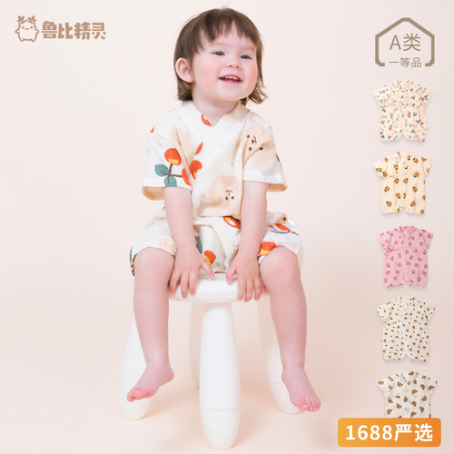Carefully selected summer baby gauze cotton thin cover baby cotton short-sleeved lace-up monk clothing category a newborn