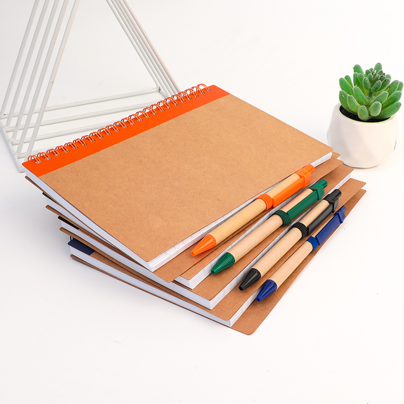 Cuaderno espiral de papel kraft transfronterizo para oficina y negocios, bloc de notas creativo portátil para notas rápidas.