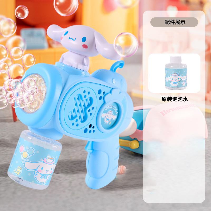 Máquina de burbujas Sanrio nueva máquina de burbujas eléctrica de mano genuina muñeca de red de burbujas pistola de burbujas juguetes al aire libre
