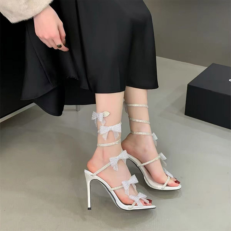 2026 New Model Rhinestone High-Heel Sandals with Snake-Shaped Wrap and Bow, French Style Sexy Open-Toe Sandals 2026 New Model Rhinestone High-Heel Sandals with Snake-Shaped Wrap and Bow, French Style Sexy Open-Toe Sandals
